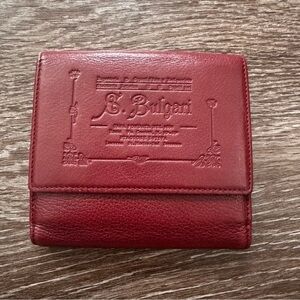 Bulgari Embossed Red Leather Bifold Wallet